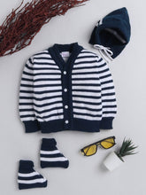 Little Angels Little Angels Sweater Set Baby Wool Full Sleeves V-Neck Fair Isle Knitted Red 3-Piece Set Sweater Sets Navy & White Striped Woollen Cardigan with ‘I Love Dad’ Sweater 0-3M / Navy & Cream / Baby Wool